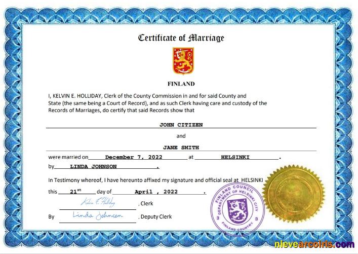 Finland marriage certificate